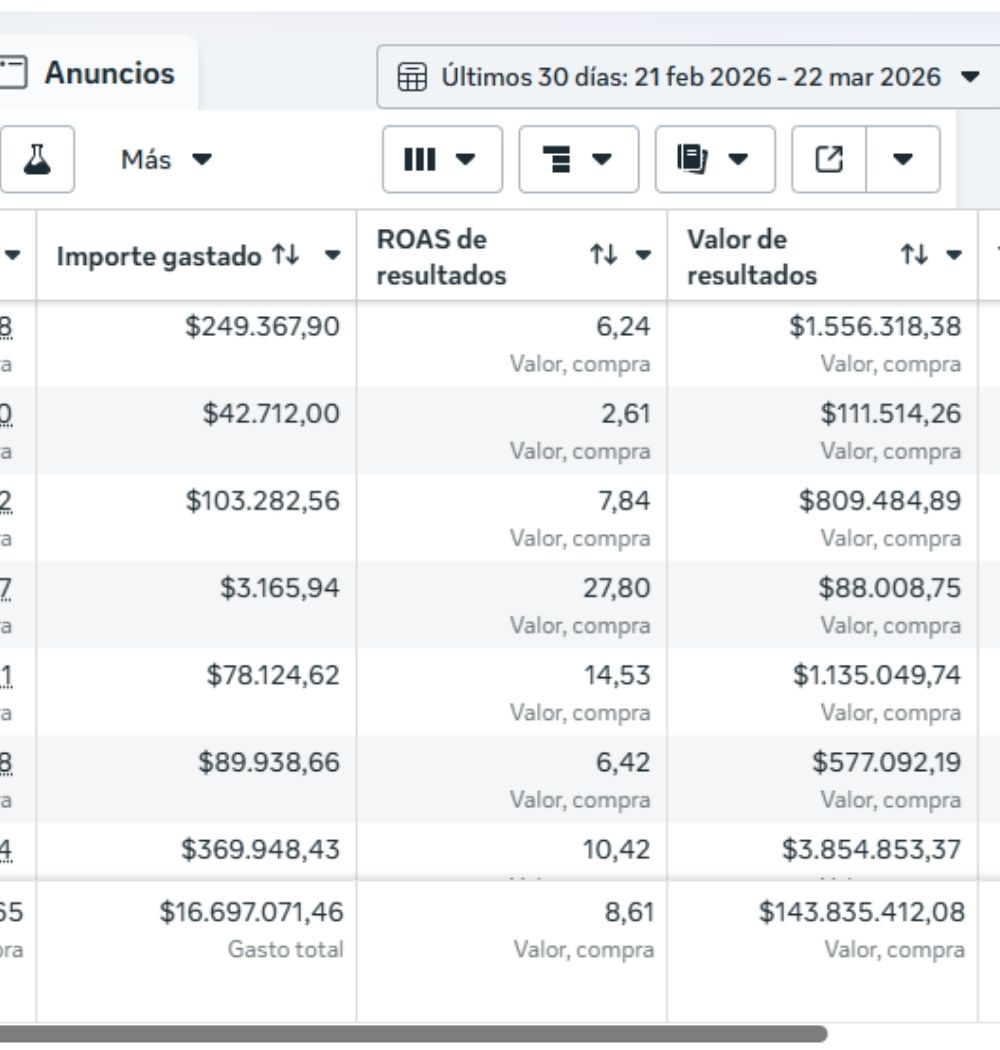 Captura: Valor de resultados · ROAS 8,61 de Nicho: suplementos